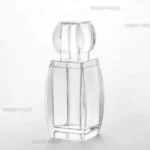 ظرف کریستالی ایستاده سری آذین بزرگ محصول صدف پک، نمایش سه رخ از بدنه شفاف و درب برای بسته بندی زعفران صادراتی