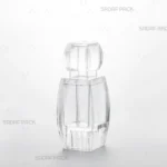 نمای سه‌رخ ظرف کریستالی آذین متوسط کف بالا برند صدف پک، مناسب برای بسته‌بندی زعفران و خشکبار صادراتی