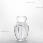 ظرف کریستالی گوهر متوسط برند صدف پک از زاویه سه رخ، مناسب برای نمایش و بسته‌بندی زعفران صادراتی