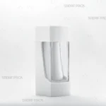 نمای سه رخ از ظرف کریستالی نگین سفید صدف پک، طراحی شده برای نمایش و بسته‌بندی زعفران صادراتی.