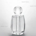 نمای سه‌رخ از ظرف کریستالی صدف بزرگ محصول صدف پک، مناسب برای بسته‌بندی و نمایش زعفران صادراتی.