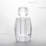 ظرف کریستالی صدف بزرگ کف بالا برند صدف پک در نمای سه رخ، نمایشگر طراحی شفاف و لوکس برای بسته بندی زعفران.