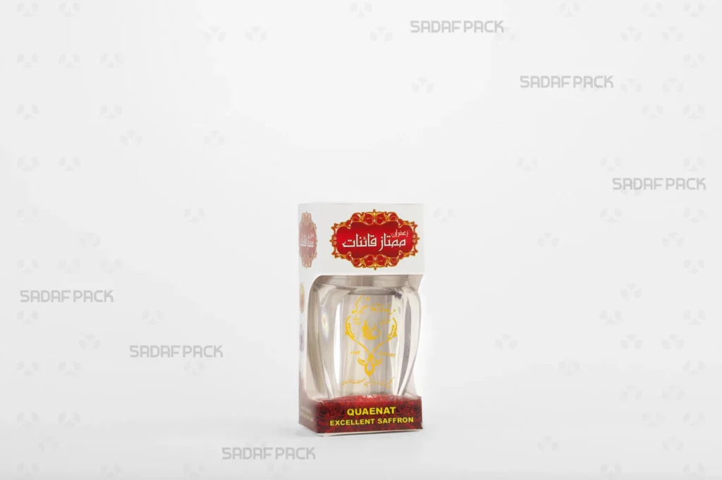 باکس مقوایی سفید قوطی کریستالی گوهر متوسط صدف پک با پنجره شفاف و قوطی کریستالی گوهر متوسط برای بسته‌بندی زعفران هدیه صادرات و سوغات