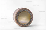 نمای سه‌رخ از قوطی فلزی گرد با قطر 17 و ارتفاع 8 سانت برند صدف پک، ایده‌آل برای حفظ کیفیت خرما و خشکبار