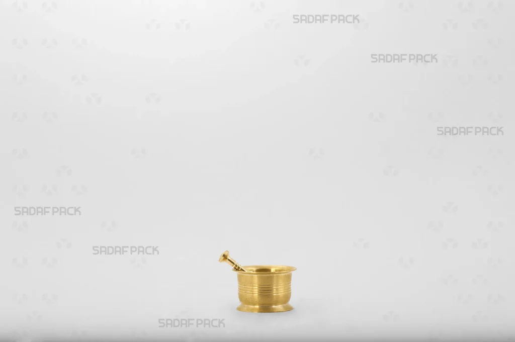 هاون سنتی سایز ۳۵ (نقلی) برنجی برای سابیدن زعفران و ادویه جات برند صدف پک