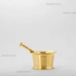 هاون سنتی برنجی سایز 65 برند صدف پک در نمای سه‌رخ، ایده‌آل برای هدیه و آسیاب کردن زعفران و ادویه