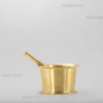 هاون سنتی 75 صدف پک از نمای روبرو، مناسب برای کوبیدن زعفران و ادویه‌جات، ساخته شده از فلز برنج