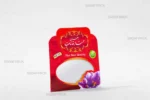 پاکت زعفران نیم مثقال جدید قرمز صدف پک خالی با طرح تاج‌دار و پنجره بیضی شفاف مناسب بسته‌بندی نیم مثقال زعفران