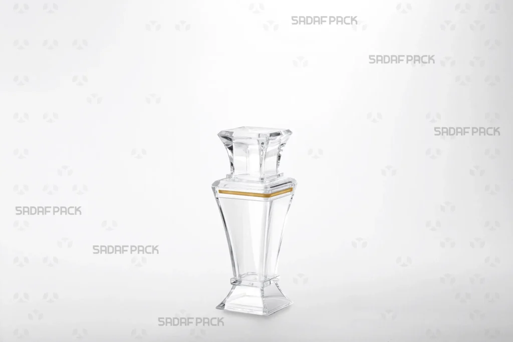 ظرف کریستالی ایستاده برلیان نقلی صدف پک از زاویه سه رخ مناسب برای بسته بندی زعفران