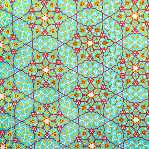 پترن و طرح فیروزه ای ظروف فلزی صدف پک، این طرح به صورت عمومی روی قوطی های فلزی صدف پک چاپ میشود. این طرح برگرفته از نقش و نگار اصیل ایرانی و رنگ فیروزه ای خاص ایرانی است.